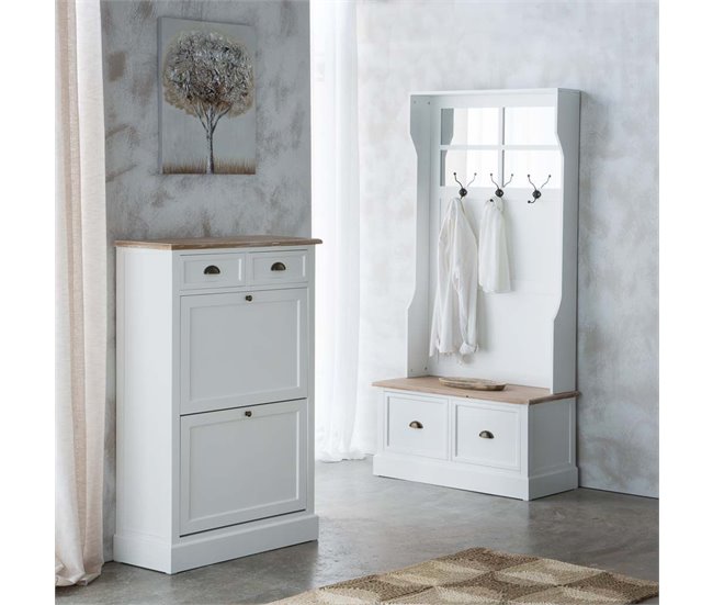 Conforama Mueble Zapatero De Madera En Color Blanco 120.5x33x80 Cm
