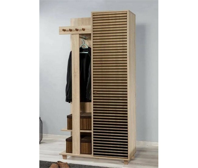 Conforama Muebles De Entrada Dgaldiol Entrada Para Perchas Composición Para Atrio Consola De Almacenamiento Multifunción 90x36h194 Cm Roble