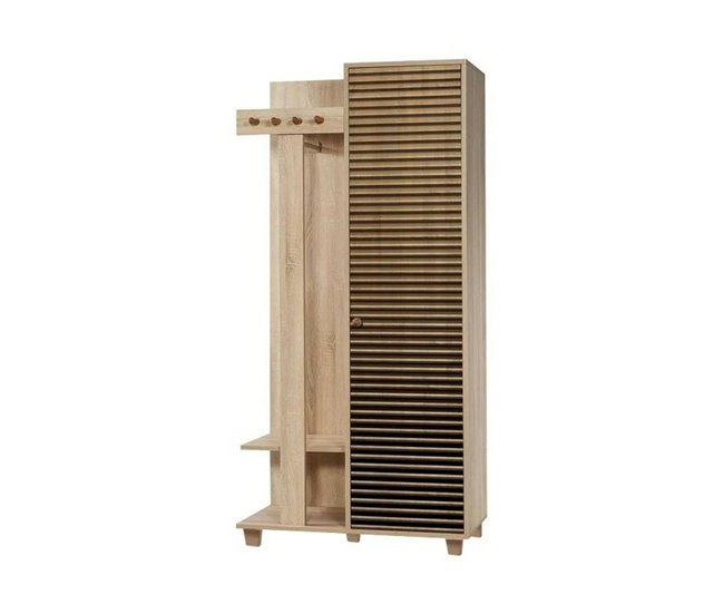Conforama Muebles de entrada Dgaldiol Entrada para perchas Composición para atrio Consola de almacenamiento multifunción 90x36h194 cm Roble