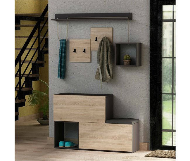 Conforama Muebles De Entrada Dgiorgin Entrada Para Perchas Composición Para Atrio Consola De Almacenamiento Multifunción 120x17h76 Cm Antracita Y Roble