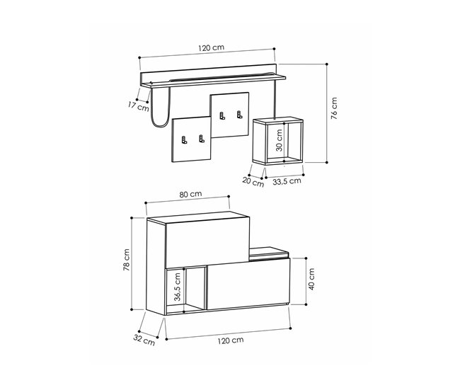 Conforama Muebles De Entrada Dgiorgin Entrada Para Perchas Composición Para Atrio Consola De Almacenamiento Multifunción 120x17h76 Cm Antracita Y Roble