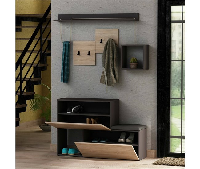 Conforama Muebles De Entrada Dgiorgin Entrada Para Perchas Composición Para Atrio Consola De Almacenamiento Multifunción 120x17h76 Cm Antracita Y Roble