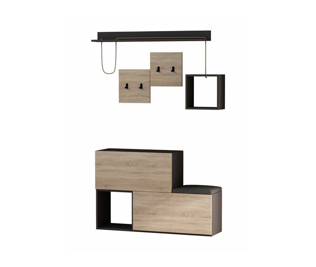 Conforama Muebles de entrada Dgiorgin Entrada para perchas Composición para atrio Consola de almacenamiento multifunción 120x17h76 cm Antracita y Roble