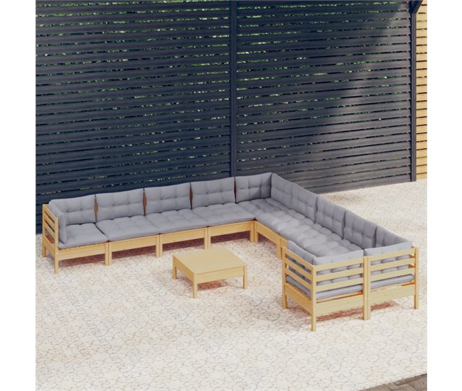 Conforama Muebles De Jardin 11 Piezas Y Cojines Madera De Pino Gris