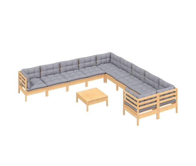 Conforama Muebles De Jardin 11 Piezas Y Cojines Madera De Pino Gris