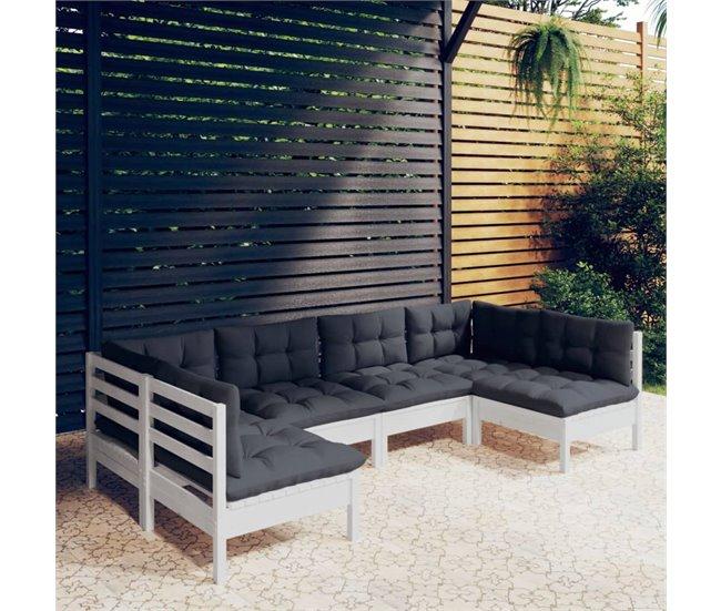 Conforama Muebles De Jardin 6 Piezas Y Cojines Blanco Madera Maciza De Pino