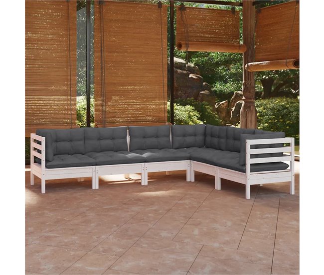 Conforama Muebles De Jardin 6 Piezas Y Cojines Blanco Madera Maciza De Pino