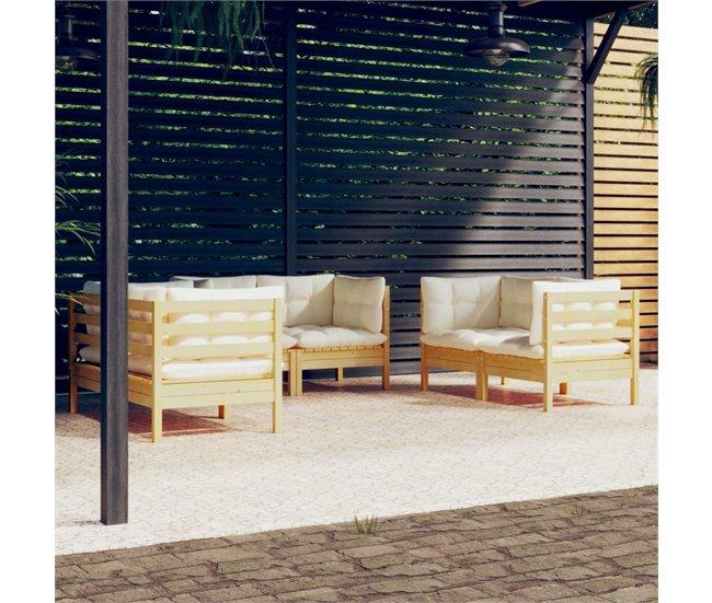 Conforama Muebles De Jardin 6 Piezas Y Cojines Madera Maciza De Pino Crema