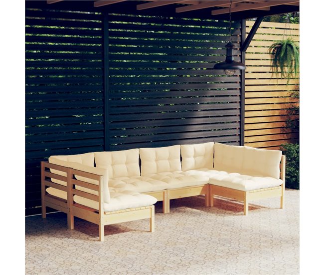 Conforama Muebles De Jardin 6 Piezas Y Cojines Madera Maciza De Pino Crema