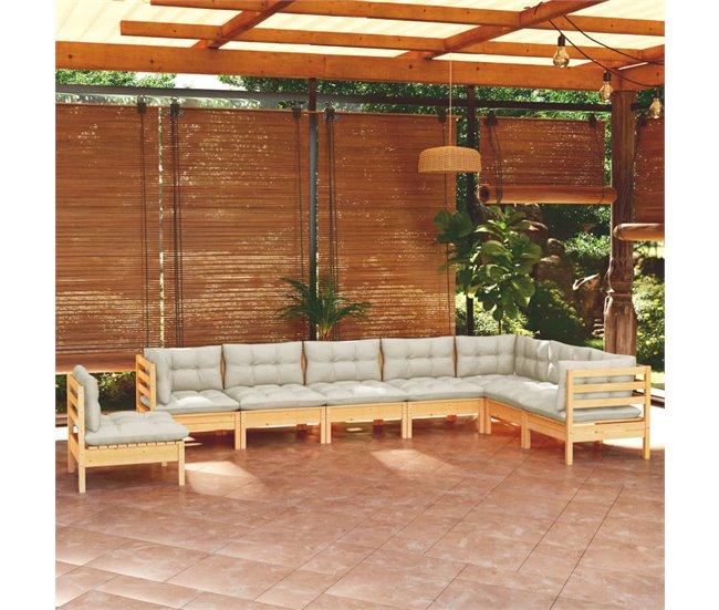 Conforama Muebles De Jardin 8 Piezas Y Cojines Madera Maciza De Pino Crema