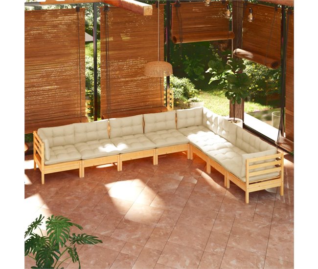 Conforama Muebles De Jardin 8 Piezas Y Cojines Madera Maciza De Pino Crema
