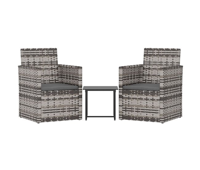 Conforama Muebles de jardín con cojines 3 piezas ratán sintético gris VidaXL