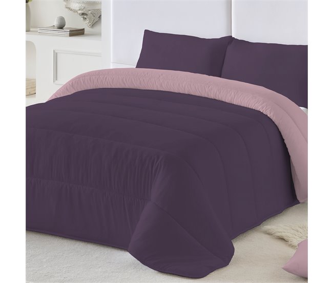 Conforama NATURALS - Edredón Bicolor Cama 90 - Microfibra Poliéster - 300 Gr - Fabricado En España - BERENJENA/ROSA VIEJO
