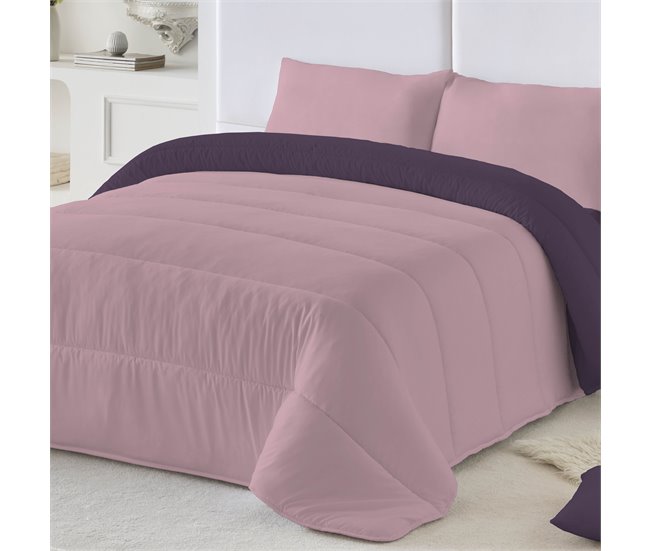 Conforama NATURALS - Edredón Bicolor Cama 90 - Microfibra Poliéster - 300 Gr - Fabricado En España - BERENJENA/ROSA VIEJO