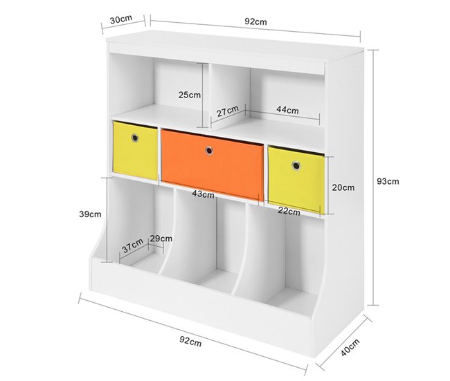 Conforama Organizador De Juguetes Y Libros Para Niños Estantería Estándar Infantil 92 X 40 X 93 Cm KMB26-W SoBuy