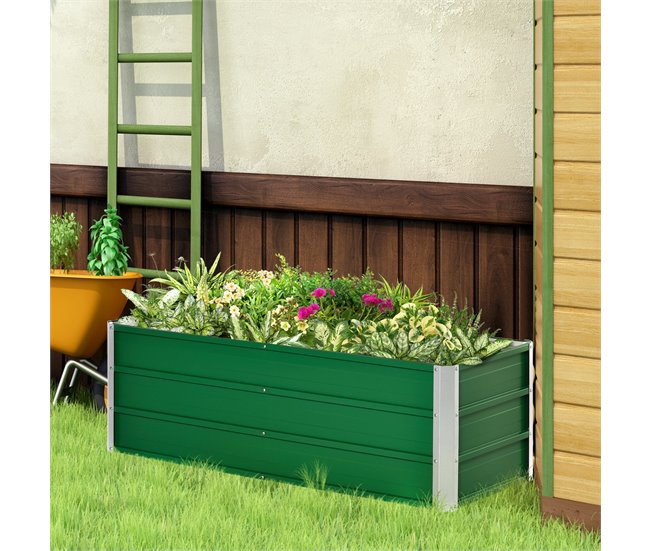 Conforama Outsunny Arriate De Jardín De Acero Incluye Guantes Huerto Urbano Jardinera Macetero Rectangular Para Cultivos Plantas Flores Para Terraza Balcón Exterior 125x47x40 Cm Verde