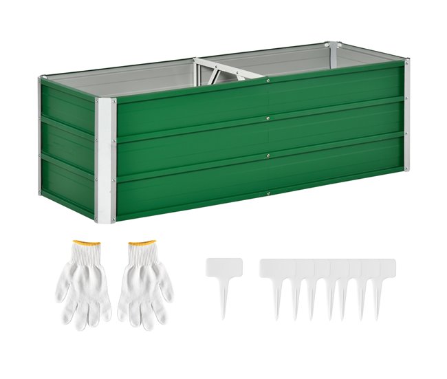 Conforama Outsunny Arriate de Jardín de Acero Incluye Guantes Huerto Urbano Jardinera Macetero Rectangular para Cultivos Plantas Flores para Terraza Balcón Exterior 125x47x40 cm Verde