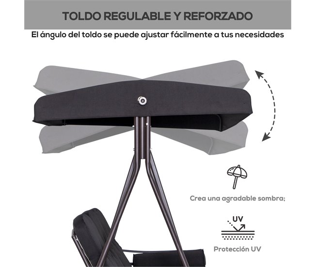 Conforama Outsunny Balancín De Jardín Exterior De 3 Plazas Columpio De Jardín Exterior Con Toldo Curvo 2 Bandejas Laterales Y 2 Almohadas De Brazo Para Balcón Terraza Patio Carga 360 Kg 206x116x183 Cm Negro
