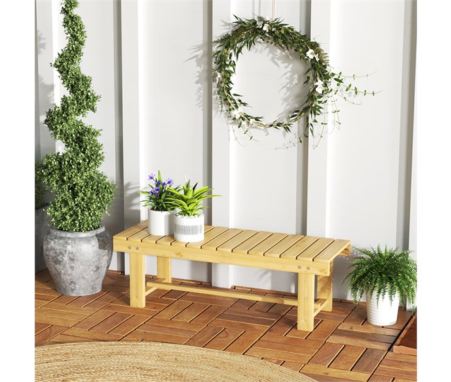 Conforama Outsunny Banco De Jardín De 2 Plazas Banco De Madera Carga 250 Kg Banco Para Patio Terraza 110x38x35 Cm Natural