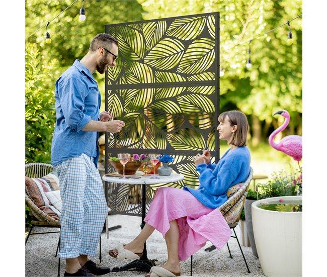 Conforama Outsunny Biombo De Exterior Separador De Ambientes Con 3 Piezas Patrón De Hoja Grande Y Marco De Acero Pantalla De Privacidad Para Patio Terraza Jardín 122x45x198 Cm Negro