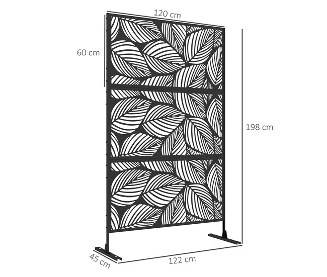 Conforama Outsunny Biombo De Exterior Separador De Ambientes Con 3 Piezas Patrón De Hoja Grande Y Marco De Acero Pantalla De Privacidad Para Patio Terraza Jardín 122x45x198 Cm Negro