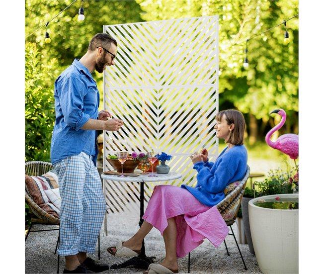 Conforama Outsunny Biombo De Exterior Separador De Ambientes Con 3 Piezas Patrón De Triángulo Invertido Con Marco De Acero Pantalla De Privacidad Para Patio Terraza Jardín 122x45x198 Cm Blanco