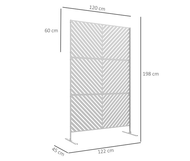 Conforama Outsunny Biombo De Exterior Separador De Ambientes Con 3 Piezas Patrón De Triángulo Invertido Con Marco De Acero Pantalla De Privacidad Para Patio Terraza Jardín 122x45x198 Cm Blanco