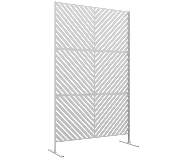 Conforama Outsunny Biombo de Exterior Separador de Ambientes con 3 Piezas Patrón de Triángulo Invertido con Marco de Acero Pantalla de Privacidad para Patio Terraza Jardín 122x45x198 cm Blanco