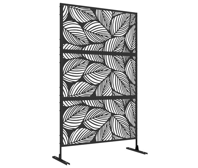 Conforama Outsunny Biombo de Exterior Separador de Ambientes con 3 Piezas Patrón de Hoja Grande y Marco de Acero Pantalla de Privacidad para Patio Terraza Jardín 122x45x198 cm Negro
