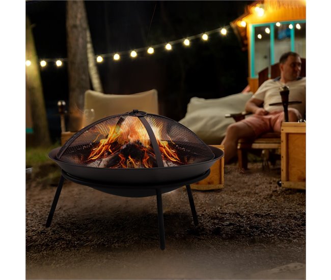 Conforama Outsunny Brasero Exterior Para Jardín Pozo De Fuego De Metal Con Protector De Chispas Y Atizador Para Hogueras Terraza Camping Al Aire Libre Ø47x33 Cm Negro