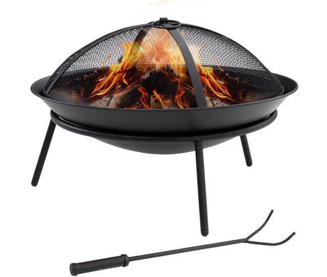 Conforama Outsunny Brasero Exterior Para Jardín Pozo De Fuego De Metal Con Protector De Chispas Y Atizador Para Hogueras Terraza Camping Al Aire Libre Ø47x33 Cm Negro