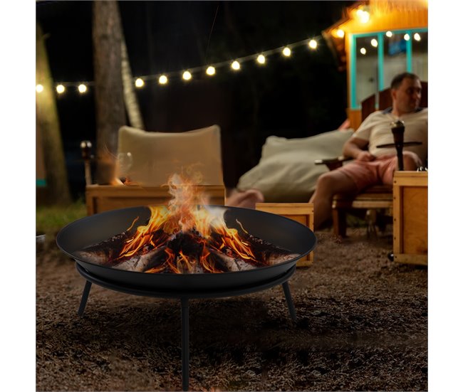 Conforama Outsunny Brasero Exterior Para Jardín Pozo De Fuego De Metal Brasero De Leñas Con Atizador Para Hogueras Terraza Camping Al Aire Libre Ø47x21 Cm Negro