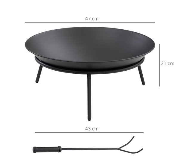 Conforama Outsunny Brasero Exterior Para Jardín Pozo De Fuego De Metal Brasero De Leñas Con Atizador Para Hogueras Terraza Camping Al Aire Libre Ø47x21 Cm Negro