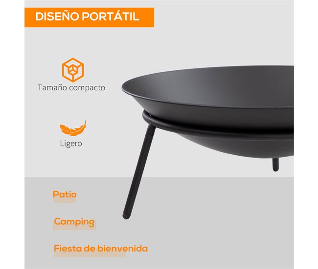 Conforama Outsunny Brasero Exterior Para Jardín Pozo De Fuego De Metal Brasero De Leñas Con Atizador Para Hogueras Terraza Camping Al Aire Libre Ø47x21 Cm Negro