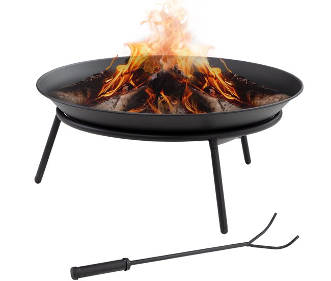 Conforama Outsunny Brasero Exterior para Jardín Pozo de Fuego de Metal Brasero de Leñas con Atizador para Hogueras Terraza Camping al Aire Libre Ø47x21 cm Negro