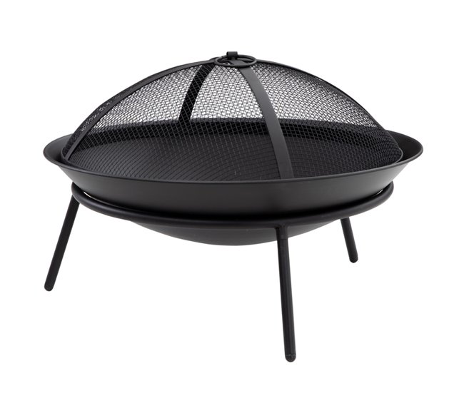 Conforama Outsunny Brasero Exterior para Jardín Pozo de Fuego de Metal con Protector de Chispas y Atizador para Hogueras Terraza Camping al Aire Libre Ø47x33 cm Negro