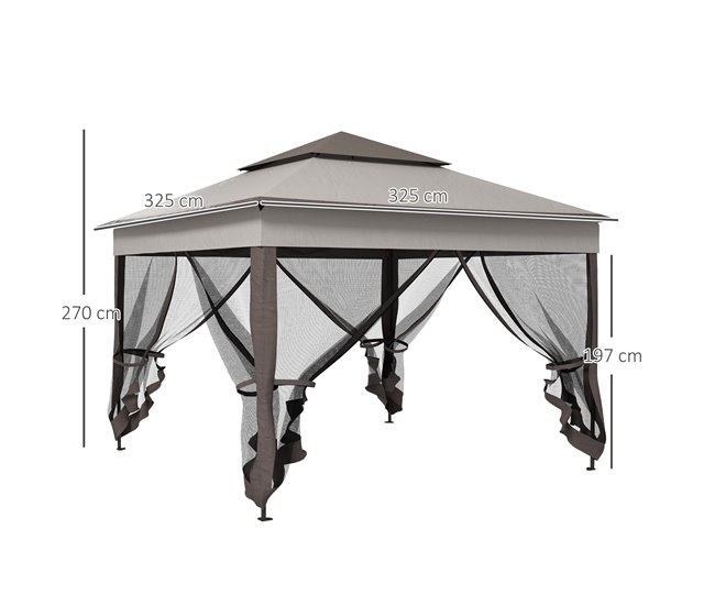 Conforama Outsunny Carpa Plegable Gazebo 3 3x3 3 M Cenador Plegable Con 4 Paredes Laterales De Malla Anti-UV Y Bolsa De Transporte Para Camping Fiestas Gris