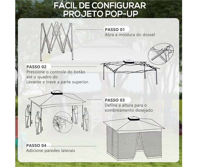 Conforama Outsunny Carpa Plegable Gazebo 3 3x3 3 M Cenador Plegable Con 4 Paredes Laterales De Malla Anti-UV Y Bolsa De Transporte Para Camping Fiestas Gris