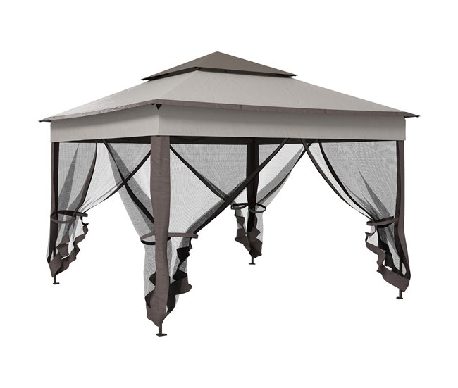 Conforama Outsunny Carpa Plegable Gazebo 3 3x3 3 m Cenador Plegable con 4 Paredes Laterales de Malla Anti-UV y Bolsa de Transporte para Camping Fiestas Gris