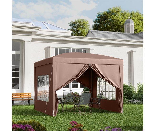 Conforama Outsunny Carpa Plegable Pop-up Gazebo 3x3 M Cenador Plegable Con 4 Paredes Laterales Anti-UV Y Bolsa De Transporte Para Camping Fiestas Café