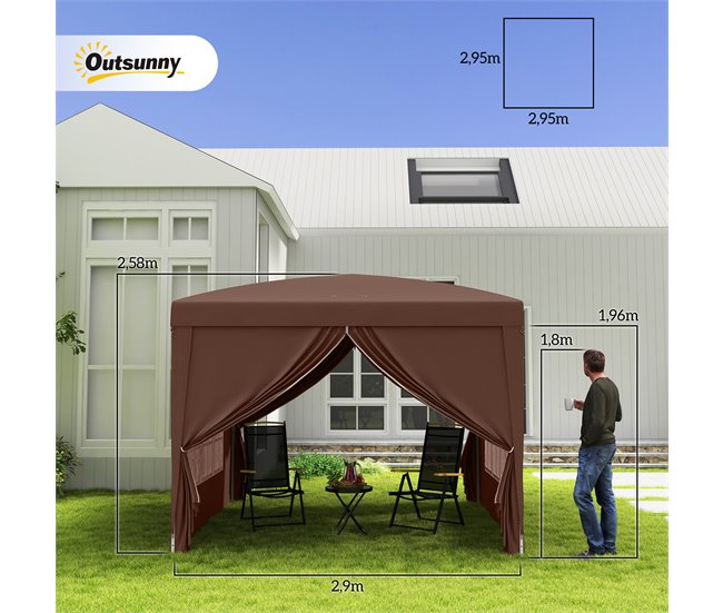 Conforama Outsunny Carpa Plegable Pop-up Gazebo 3x3 M Cenador Plegable Con 4 Paredes Laterales Anti-UV Y Bolsa De Transporte Para Camping Fiestas Café