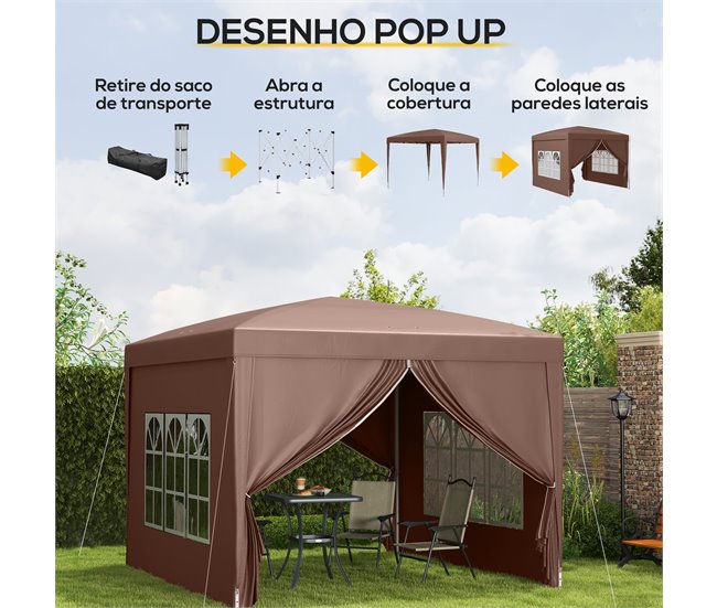 Conforama Outsunny Carpa Plegable Pop-up Gazebo 3x3 M Cenador Plegable Con 4 Paredes Laterales Anti-UV Y Bolsa De Transporte Para Camping Fiestas Café