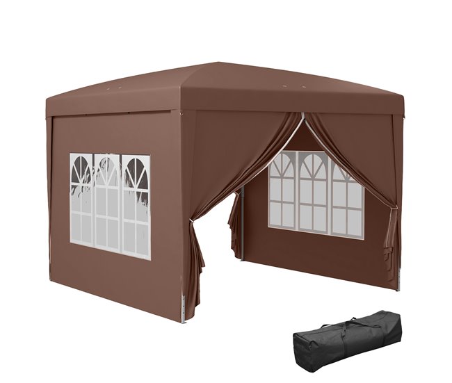 Conforama Outsunny Carpa Plegable Pop-up Gazebo 3x3 m Cenador Plegable con 4 Paredes Laterales Anti-UV y Bolsa de Transporte para Camping Fiestas Café