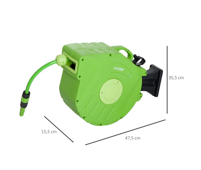 Conforama Outsunny Carrete Para Manguera 15M+1 5M Soporte Mural Portamanguera Roll-up Automático Giratorio 180° Con Pistola De Pulverización Base De Pared Conector De Manguera Para Jardín Terraza