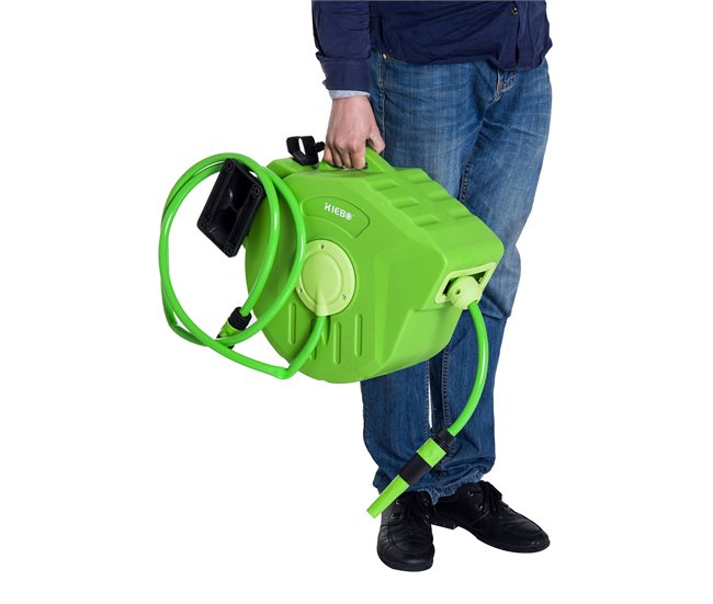 Conforama Outsunny Carrete Para Manguera 15M+1 5M Soporte Mural Portamanguera Roll-up Automático Giratorio 180° Con Pistola De Pulverización Base De Pared Conector De Manguera Para Jardín Terraza