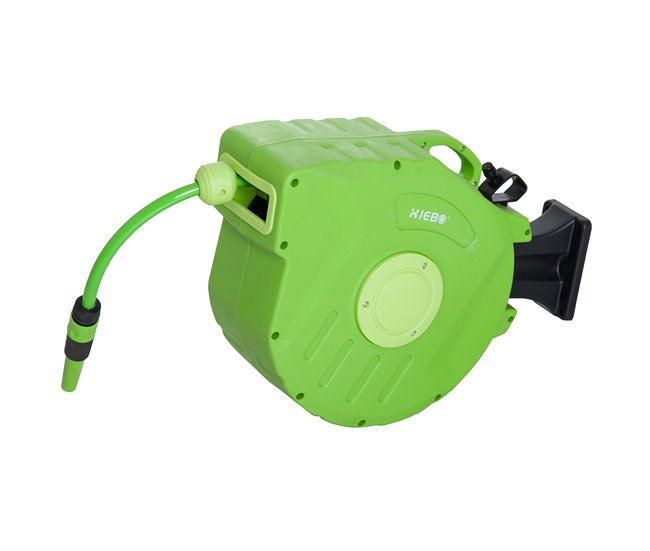 Conforama Outsunny Carrete para Manguera 15M+1 5M Soporte Mural Portamanguera Roll-up Automático Giratorio 180° con Pistola de Pulverización Base de Pared Conector de Manguera para Jardín Terraza