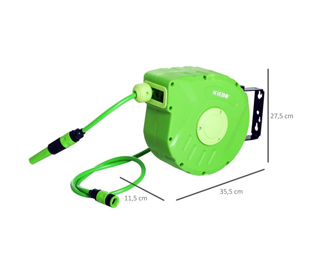 Conforama Outsunny Carrete Para Manguera Enrollable Carro De Manguera De Jardín Portamanguera 10m Roll-up Automático Giratorio 180 ° Con Pistola De Pulverización Base De Pared Para Terraza