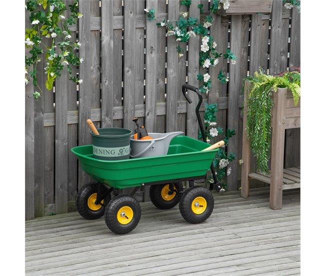 Conforama Outsunny Carro De Jardín Basculante Capacidad 75 L Carga 200 Kg Carretilla De Transporte Carro Para Playa Con Marco De Acero Y 4 Ruedas Neumáticas Verde