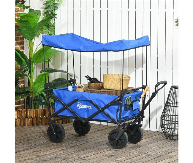 Conforama Outsunny Carro Plegable Con Toldo Desmontable Carro De Playa Carro De Jardín Con Longitud Y Ángulo Del Mango Ajustables Ruedas Grandes Y Bolsa De Transporte Carga 100 Kg Para Compra Azul