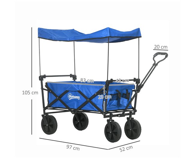 Conforama Outsunny Carro Plegable Con Toldo Desmontable Carro De Playa Carro De Jardín Con Longitud Y Ángulo Del Mango Ajustables Ruedas Grandes Y Bolsa De Transporte Carga 100 Kg Para Compra Azul